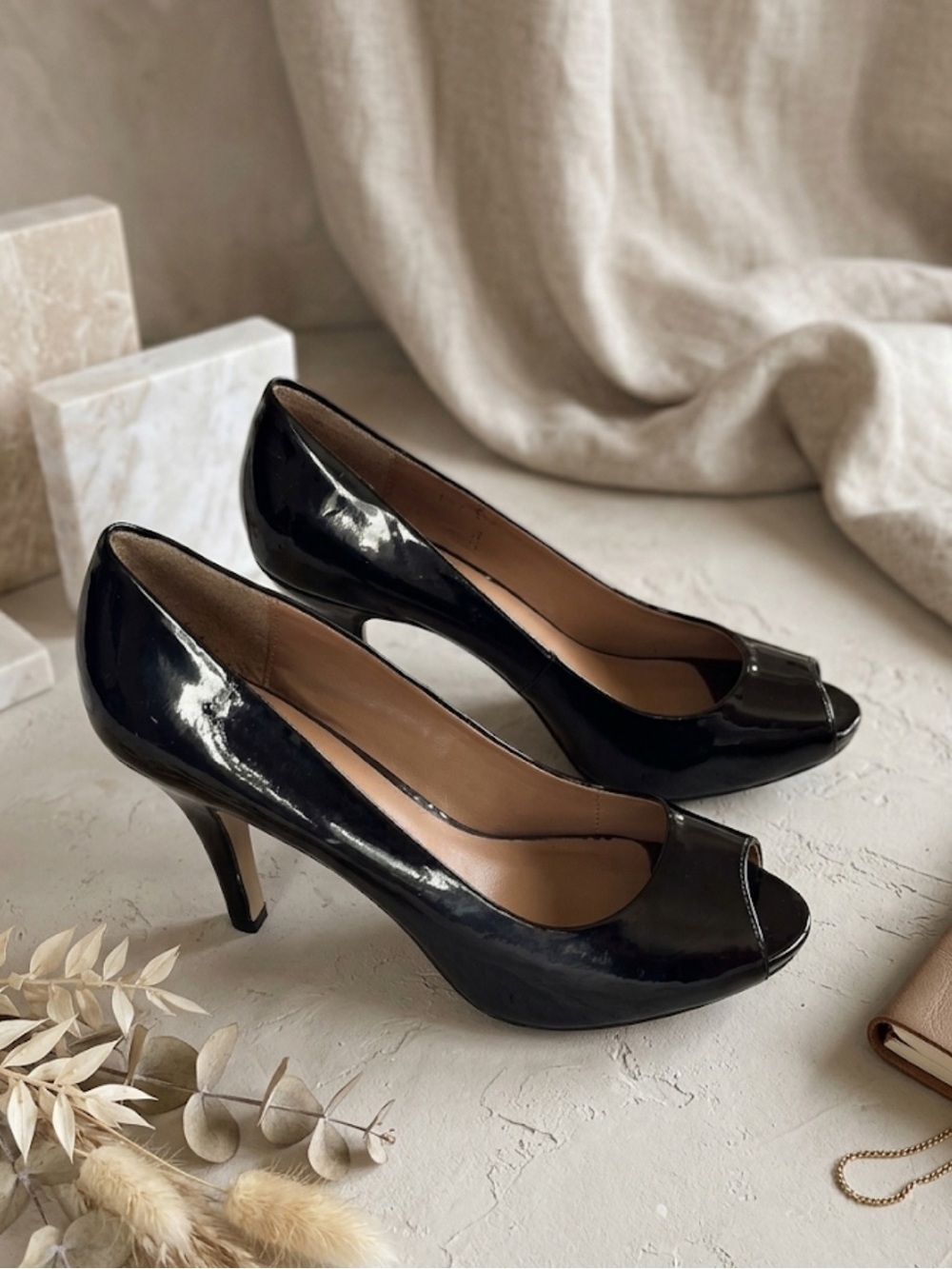 Call It Spring Black Patent Peep Toe Heels | Classic High Heel Pump Size 8